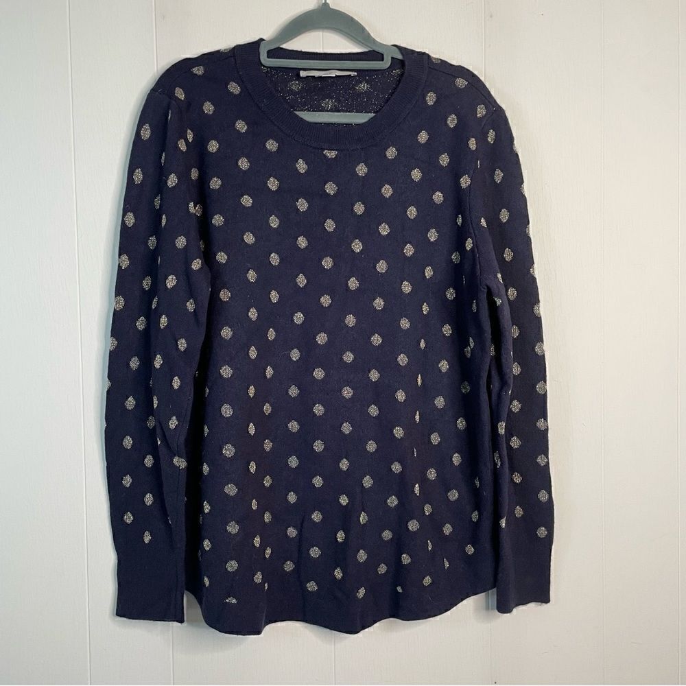 LOFT Blue Metallic  Gold Polka Dot Sweater Size XL